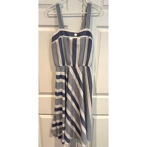 Vintage 80s Striped Dress Blue White Sleeveless Casual Sundress
